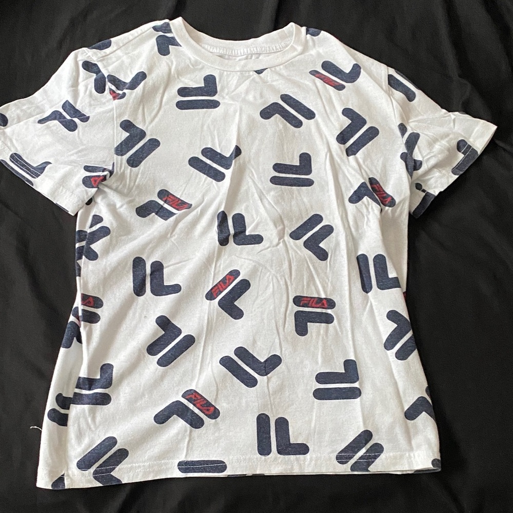 Fila Kids White and Navy Patterned Tee